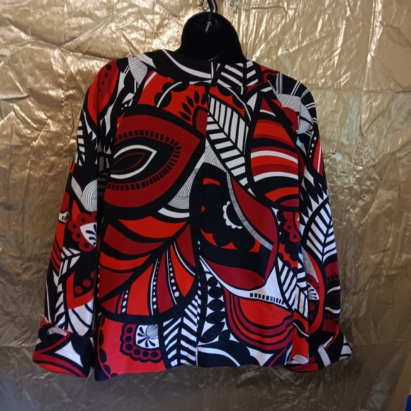 🗺 Rafaella Abstract Artsy, Stretchy Blazer, Large Buttons Size Large Cuffed EUC - Picture 7 of 10